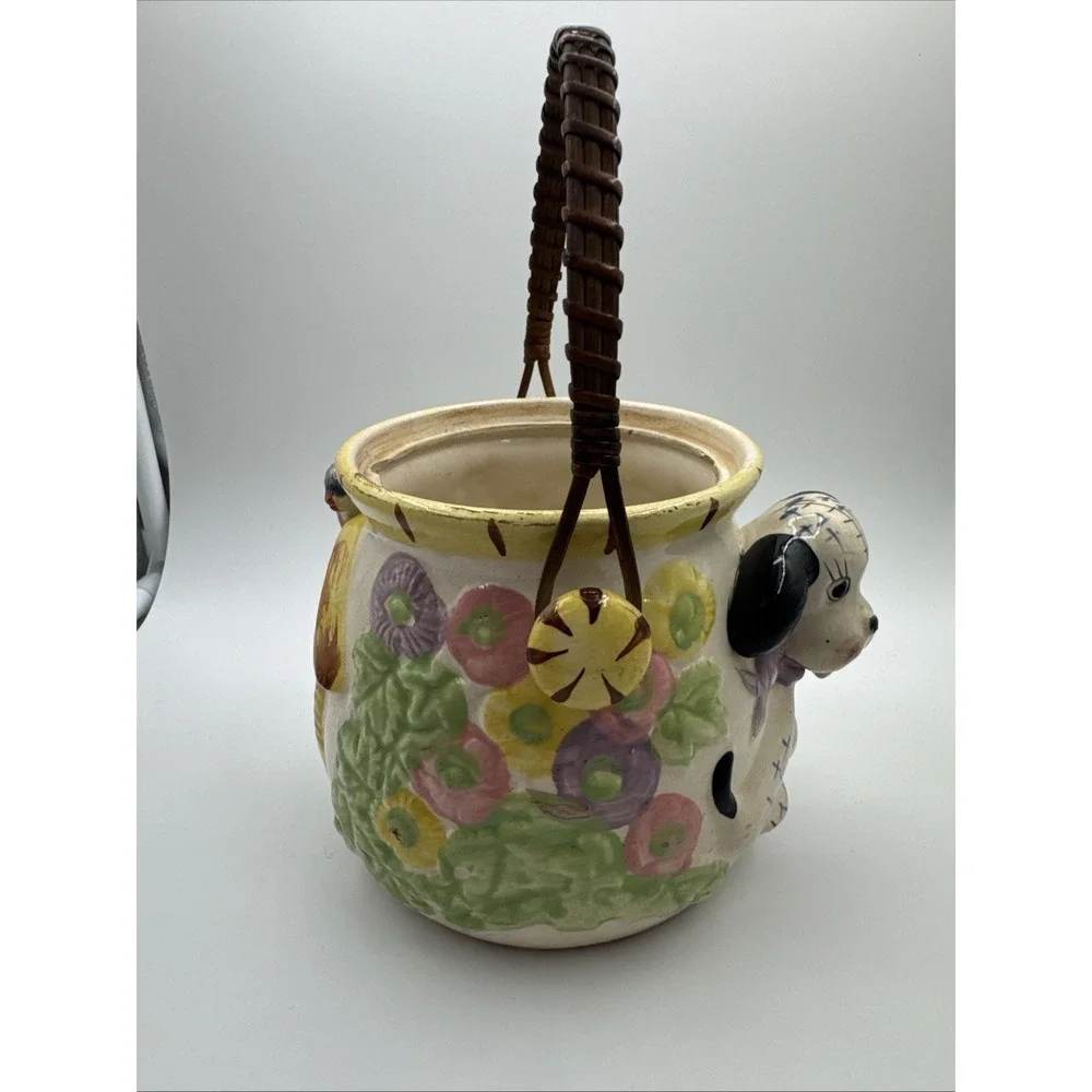 VERY RARE Lefton Puppy & Birdy 3D Cookie Biscuit Jar‎ Missing Lid